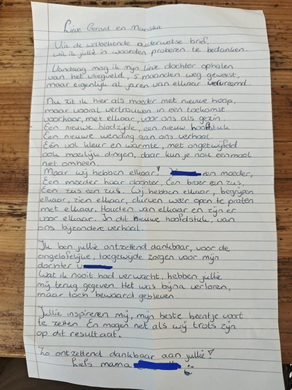 Bedanktbrief van een moeder