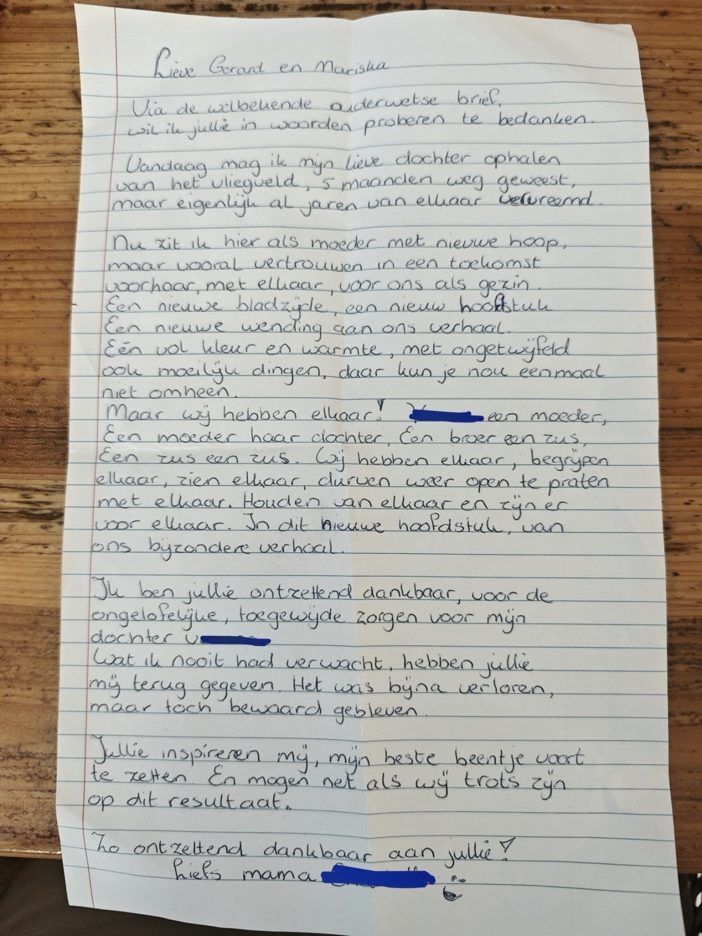 Bedanktbrief van een moeder
